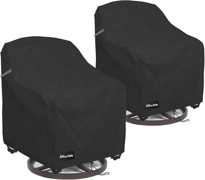 Outdoor Swivel Lounge Chair Cover 2 Pack,600D Waterproof Heavy Duty Outdoor Chair Covers(35 W x 37 D x 38.5 H inches),Patio Swivel Chair Covers for Outdoor Furniture,Black.
