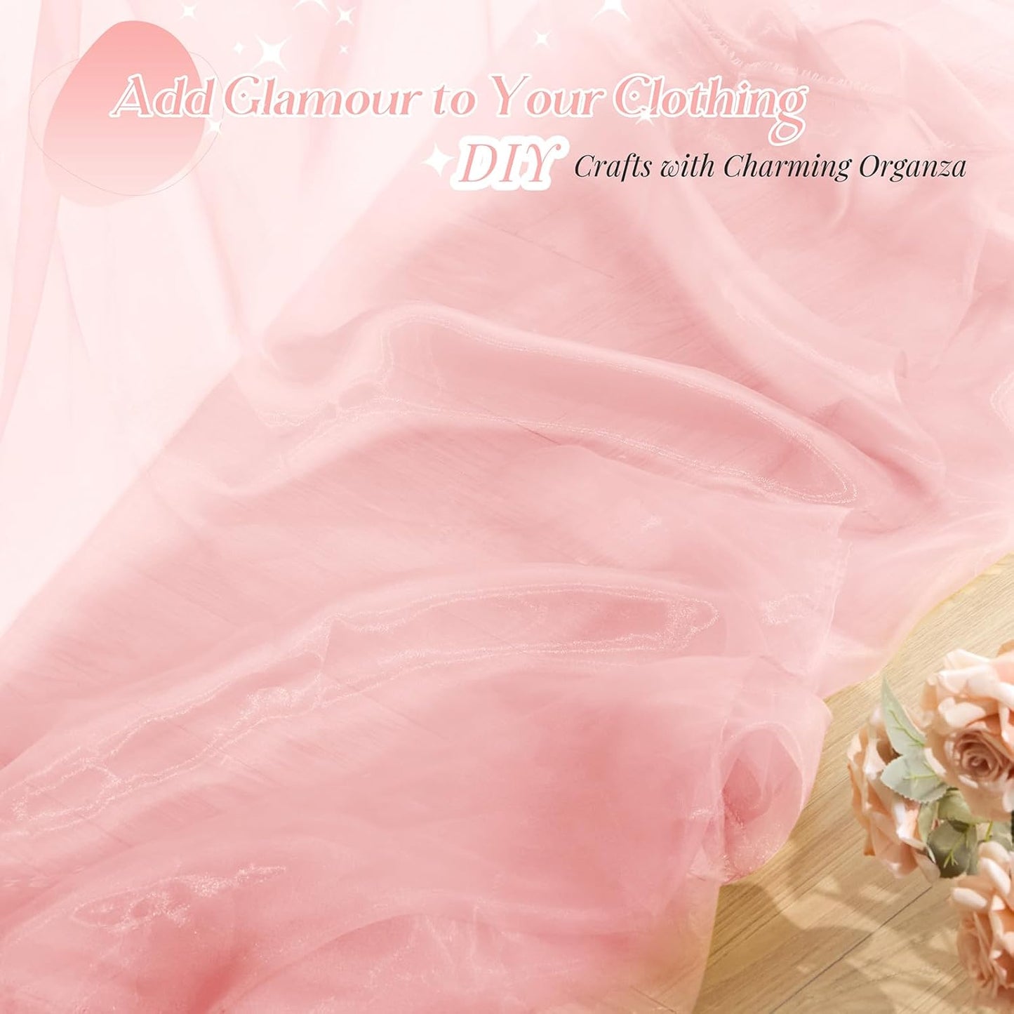 P Pothuiny Sheer Organza Fabric by The Yard, 10 Yards x 60 Inch Wide Bridal Light Pink Organza Tulle Fabric Roll Shiny Gauze Fashion Dress Sewing Craft for Wedding Party Decorations Backdrop