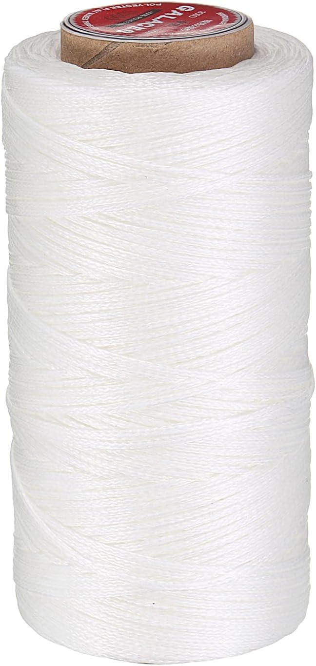 uxcell Flat Leather Sewing Waxed Thread, 140m / 153 Yards Polyester Wax String, 300D Wax Stitching Cord for Leather Crafts, Bookbinding, Bracelets Braided, White