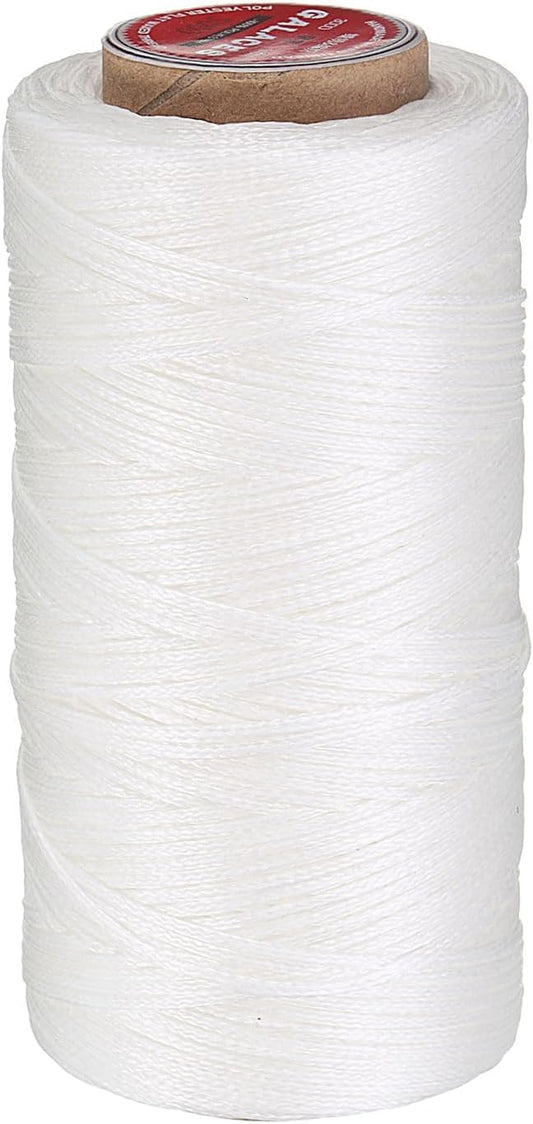 uxcell Flat Leather Sewing Waxed Thread, 140m / 153 Yards Polyester Wax String, 300D Wax Stitching Cord for Leather Crafts, Bookbinding, Bracelets Braided, White