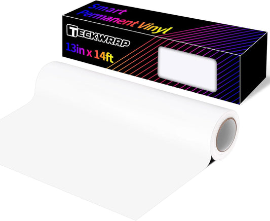 TECKWRAP Smart Permanent Vinyl, (13in x 14ft) - Adhesive Craft Vinyl - Matless Cutting & Easy to Apply for DIY Decal Projects with Maker 3 / Explore 3 Machines, Matte White