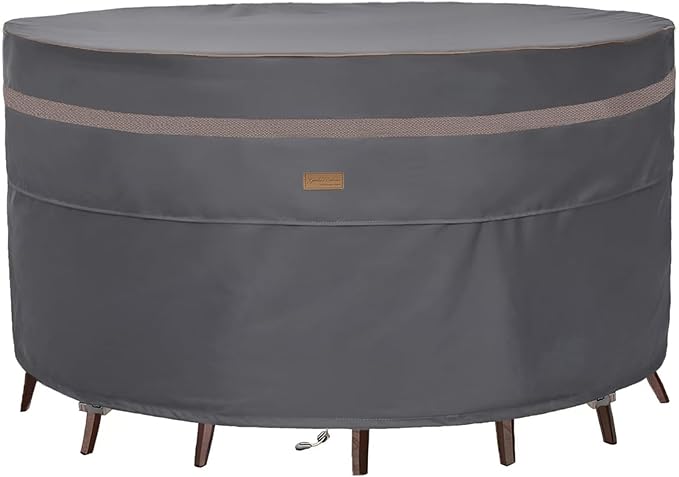 Fire Pit Cover 600D Heavy Duty Waterproof Fabric With PVC Coating Round 48" Dia x 28" H Dark Grey Fits 44-47 inch Fire Pit Table Fade Resistant Outdoor Firepit Cover