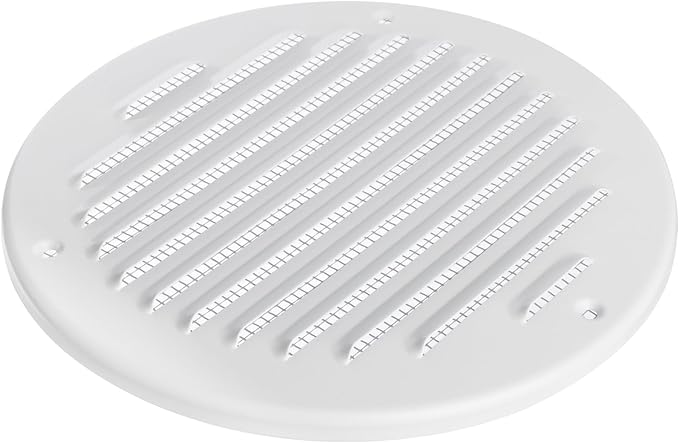 White Metal 6'' Inch Round Ventilation Grille - Inside/Outside use - (Grille: 6''Ø/Cover Area: 7.25''Ø) - Air Vent Louver - Available 4 Sizes / 2 Types / 1 Color.