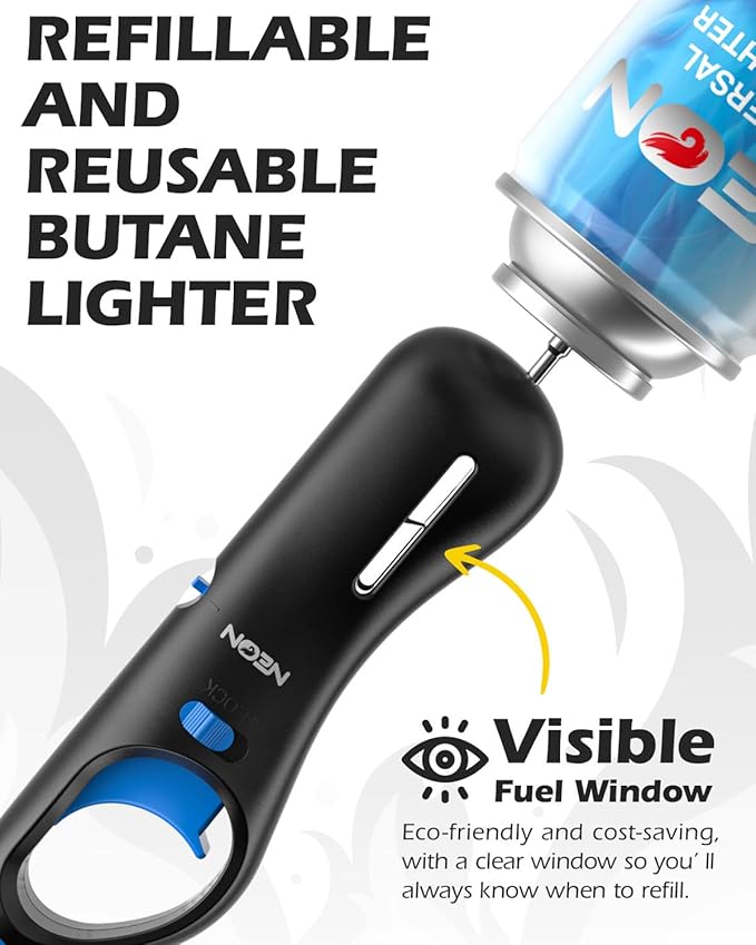 NEON Lighter, Refillable Butane Candle Lighter, 24 Pack Multi-Purpose Reusable Lighters with Long Metal Wand and Adjustable Soft Flame for BBQ, Grill, Stove, Camping, Hiking, Fireplaces, Kitchen