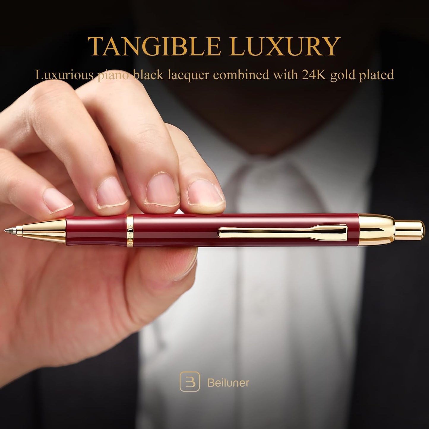 BEILUNER Luxury Gel Pen with 24K Gold Electroplating Finish, Red Piano Lacquer, Luxury Grade Craftsmanship, Best Gel Pen Gift Set for Men and Women