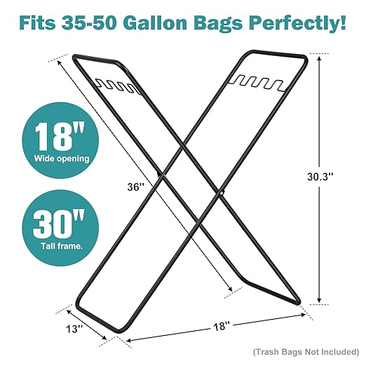 Trash Bag Holder Stand, Foldable Metal Garbage Bag Frame Fits 30-50 Gallon, Portable Yard Leaf Bag Holder for Lawn Cleanup, Camping, Weeding, Parties