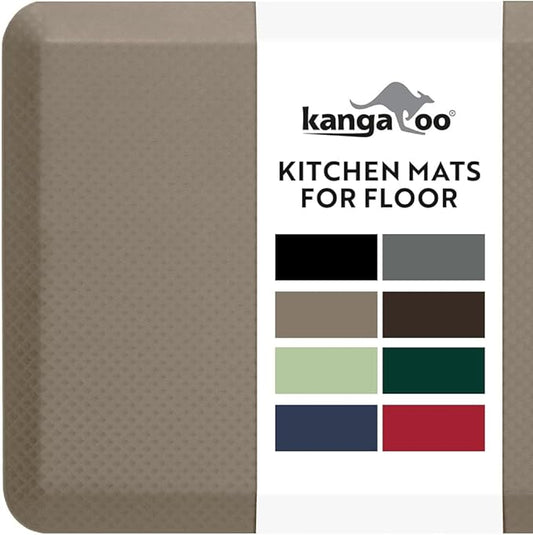 KANGAROO Thick Ergonomic Anti Fatigue Mats for Kitchen Floor, 70x24 Runner, Cushioned Standing Office Desk Mat, Waterproof Scratch Resistant Topside, Supportive All Day Comfort Padded Foam Rugs, Beige