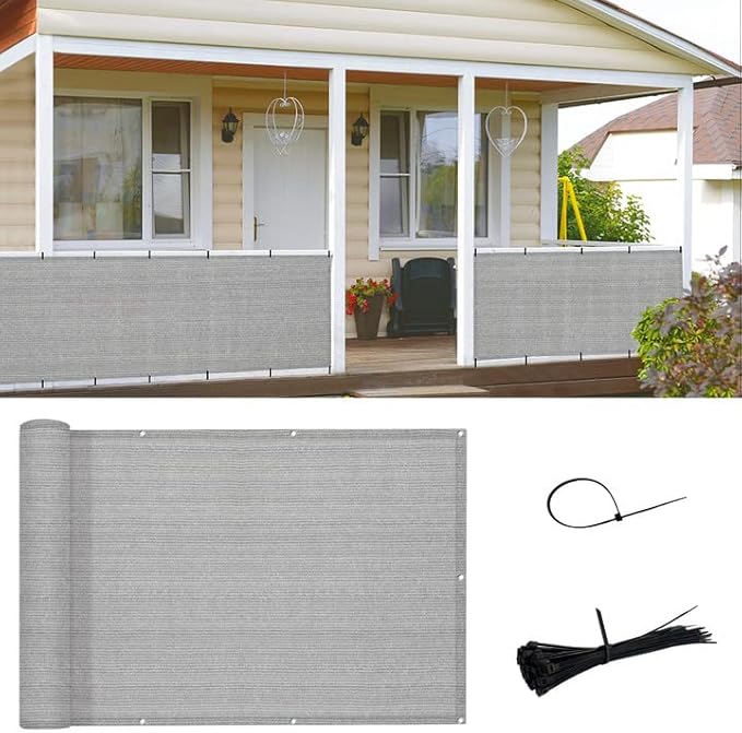 SUNNY GUARD 3'x16' Brown Grey Balcony Deck Privacy Screen Fence, Apartments Railing, Heavy Duty Wind Block Screen for Outdoor,Backyard,Patio,Porch Privacy（We Make Custom Sizes）