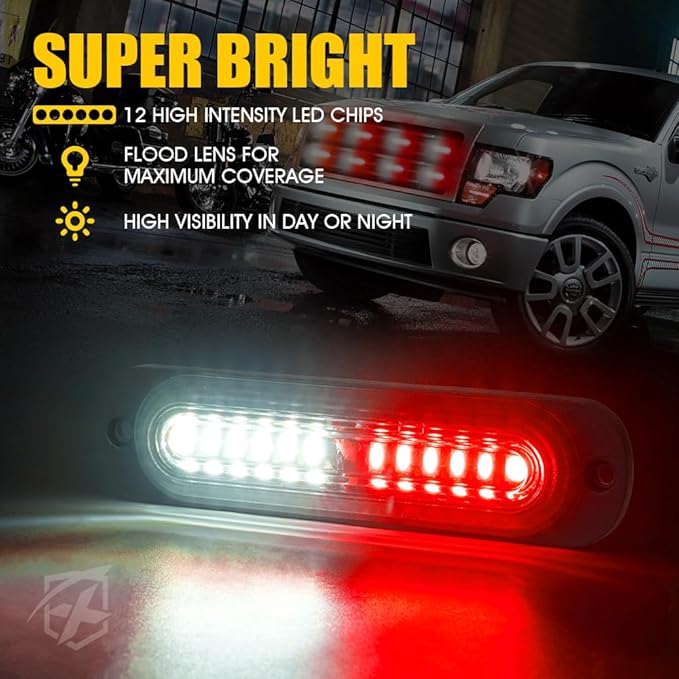 Xprite White Red LED Surface Mount Strobe Lights Kit, w/Control Panel Emergency Safety Warning Flashing Grille Cop Marker Light Assembly for Vehicles Trucks ATV UTV Motorcycle 8PCS