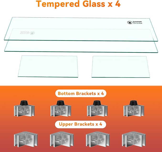 Skyflame 42" X 18" Rectangular Fire Pit Glass Wind Guard Replacement for Outdoor