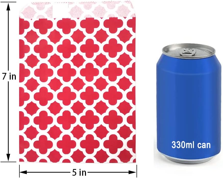 KEYYOOMY 100 Pcs Red and Black Candy Buffet Bags Small Cookie Bag Polka Dot Paper Treat Bag for Wedding Birthday Party (5 inch x 7 inch)