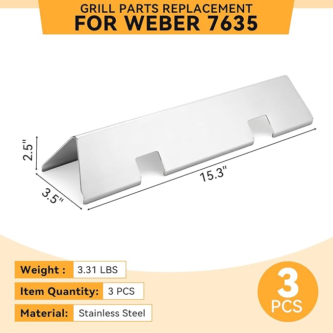 15.3 Inch Flavorizer Bars for Weber Spirit I & II 200 Gas Grill with Front-Mounted Knobs, for Spirit E210 S210 E220 S220, Stainless Steel, 3 PCS, for Weber Spirit Grill Parts 7635