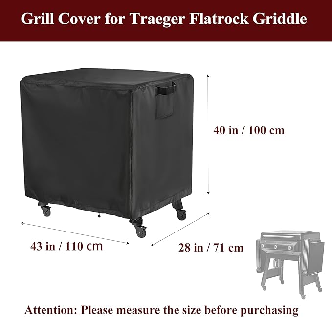 Outdoor Griddle Cover for Traeger Grills Flatrock, Heavy Duty Flat Top Grill Cover Waterproof BBQ Gas Grill Covers for Traeger Flatrock Flat Rock Griddle Grill(BAC751) - 43"L×28"W×39"H, Black