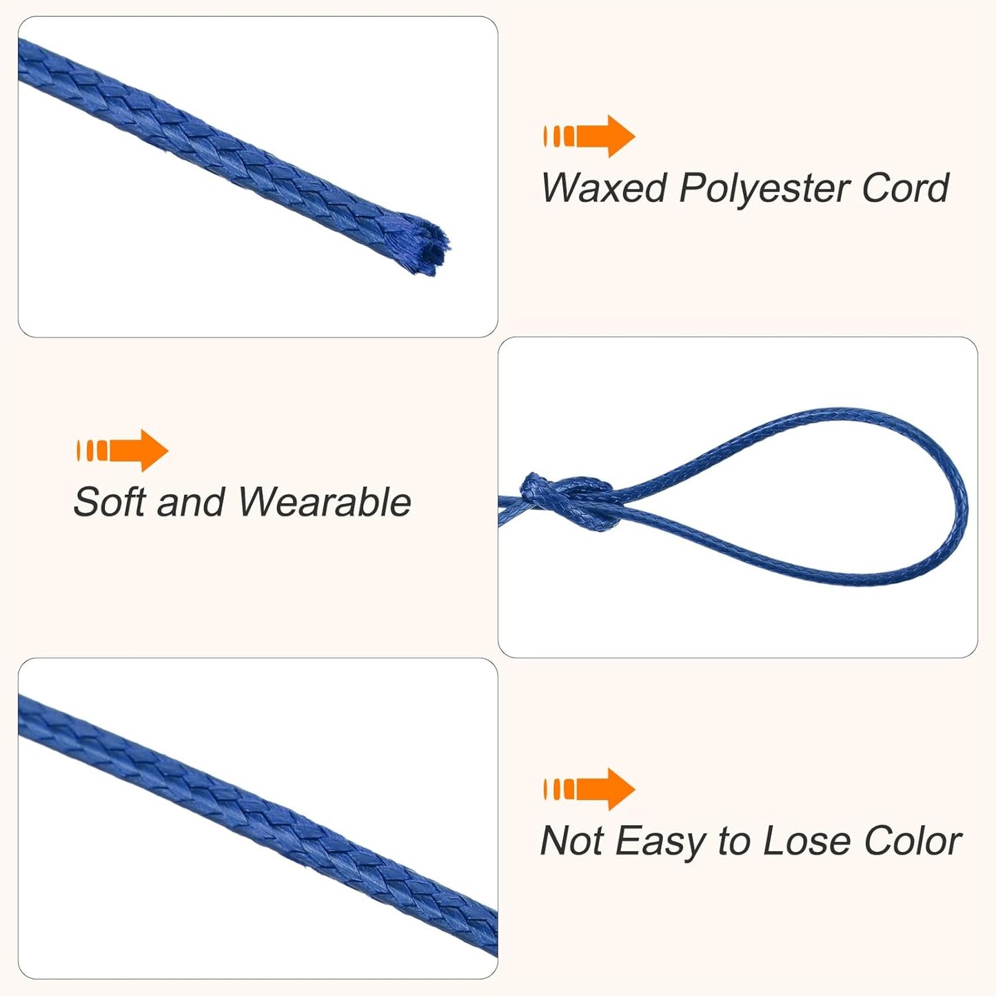 MECCANIXITY Waxed Cord 0.8mm Waxed Polyester Cord 175 Yard Wax String for Bracelet Making,Necklaces, Beading,Jewelry Making and DIY Crafts(Navy Blue)
