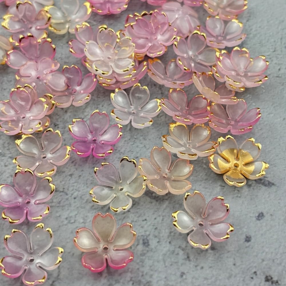 100pcs Acrylic Flower Beads, 19mm Cherry Blossom Plastic Gradient Flower Spacer Beads for DIY Crafts Bracelet Necklace Earrings Jewelry Making(Pink Yellow)