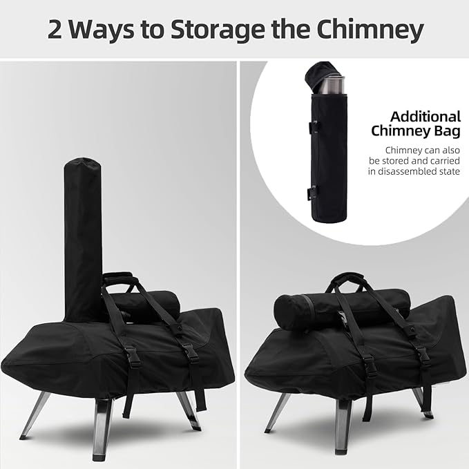 NOELIFE Carry Cover for Ooni Karu 12 and Karu 2 Pizza Oven, Waterproof Pizza Oven Accessories for Ooni 12 with Seperate Chimney Bag, with Bottom Straps for Fixation (Oven Not Included)