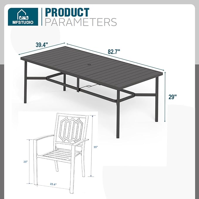 MFSTUDIO Patio Dining Set for 8, 9 Piece Outdoor Dining Set, Metal Patio Table and Chairs Set with Umbrella Hole, Outdoor Patio Furniture Set for Deck Backyard Poolside Garden