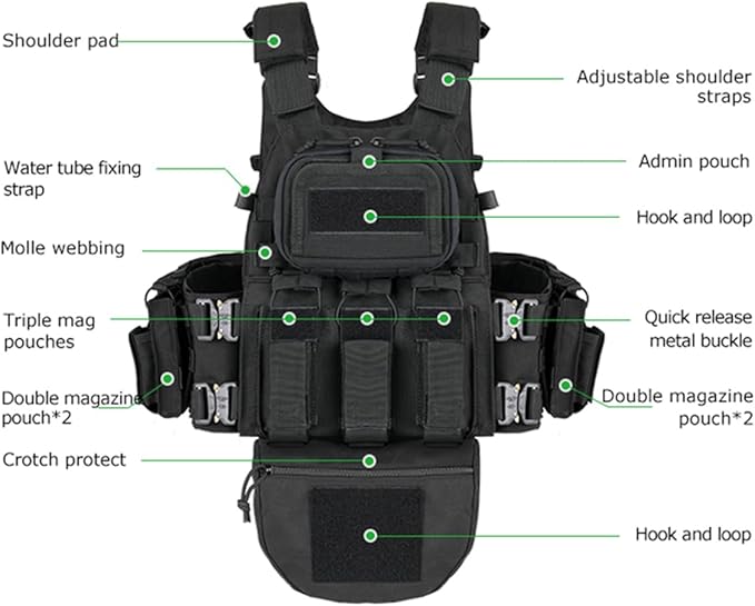 BOMTURN Great Tactical Outdoor Vest for Men Multifunctional Modular Molle Vest with Metal Buckles