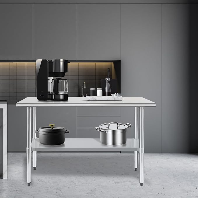 HARDURA Stainless Steel Work Table Commercial 18×48 Inches Kitchen Prep Table and Heavy Duty Commercial Workbench NSF 430 with Undershelf and Galvanized Legs