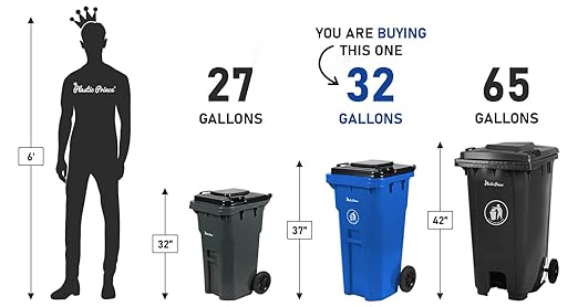 32 Gallon Trash Can Outdoor Recycling Bin with Lid and Wheels Heavy Duty Rolling Garbage Can with Lid Blue Recycle Trash Can with Wheels for Warehouse Hospital Restaurant Office