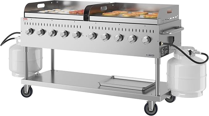 72 in. 10-Burner Commercial Outdoor Propane Gas Grill with Two 36 in. Griddles in Stainless-Steel, ETL Listed (CGKIT7-G36G36)