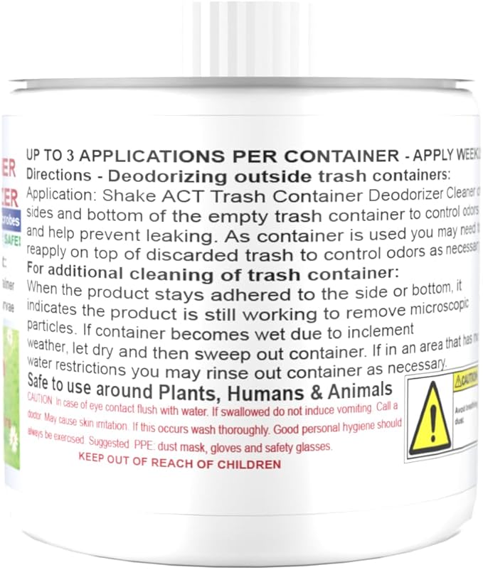 ACT Trash Deodorizer and Cleaner | Eliminates Odors Controls Garbage Sludge | for Garage and Outdoor Bins | Dry Powder Eco-Friendly (8oz)