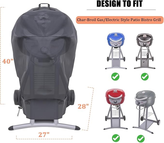 Grill Cover for Charbroil Electric/Gas Patio Bistro, Heavy Duty 600D Waterproof Outdoor Grill Covers for Char Broil Patio Bistro 240 BBQ Grill Accessories