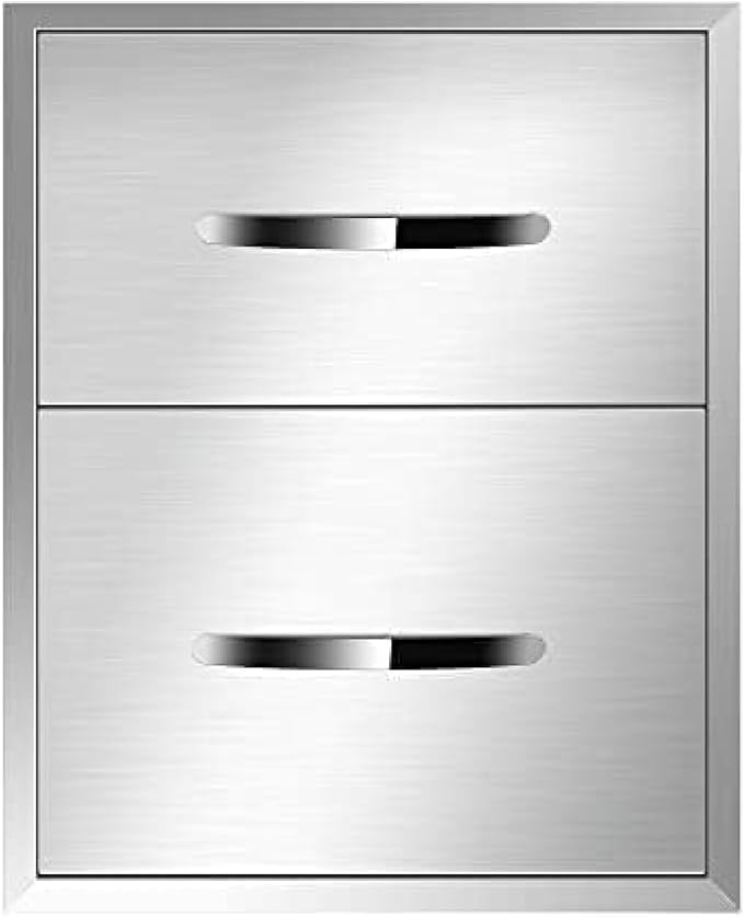 BBQ Outdoor Kitchen Drawers Stainless Steel 3-Drawer BBQ Drawer Enclosed Built-in Drawer Flush Mount for Outdoor Kitchens & BBQ Islands,16Wx20Dx20H