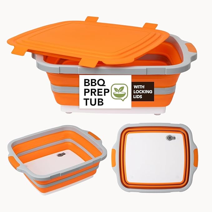 30L Orange & 16L Black Collapsible BBQ Prep Tub