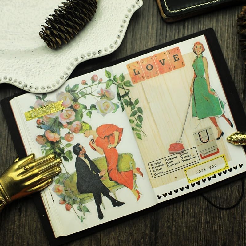 Vintage Vellum Stickers Floral Plants Elements Scrapbooking Supplies Flowers Botanic Natural Translucent Paper Self-Adhesive Junk-Journal Items (Floral)