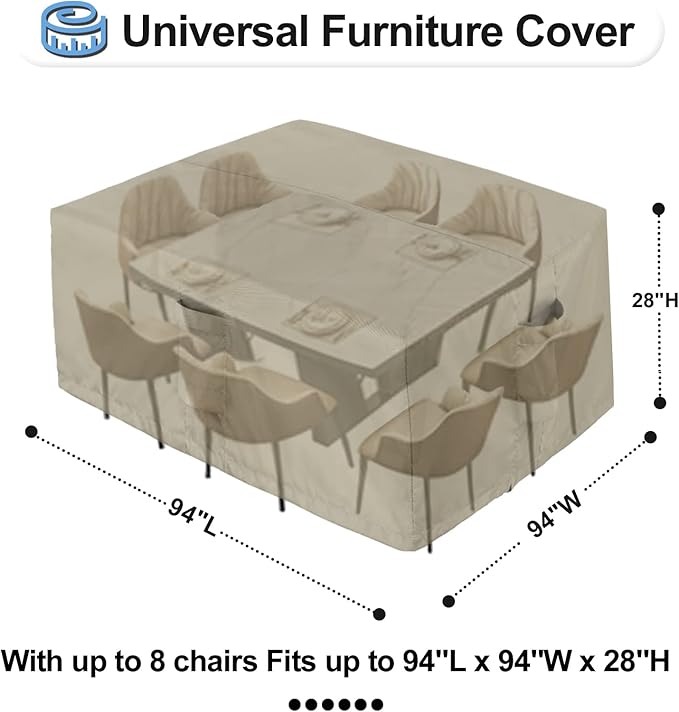 OutdoorLines Outdoor Waterproof Patio Table Furniture Set Covers - Square Couch Sectional Cover Outside Weatherproof Patio Furniture Covering for Deck, Lawn and Backyard 94" L x 94" W x 28" H, Camel