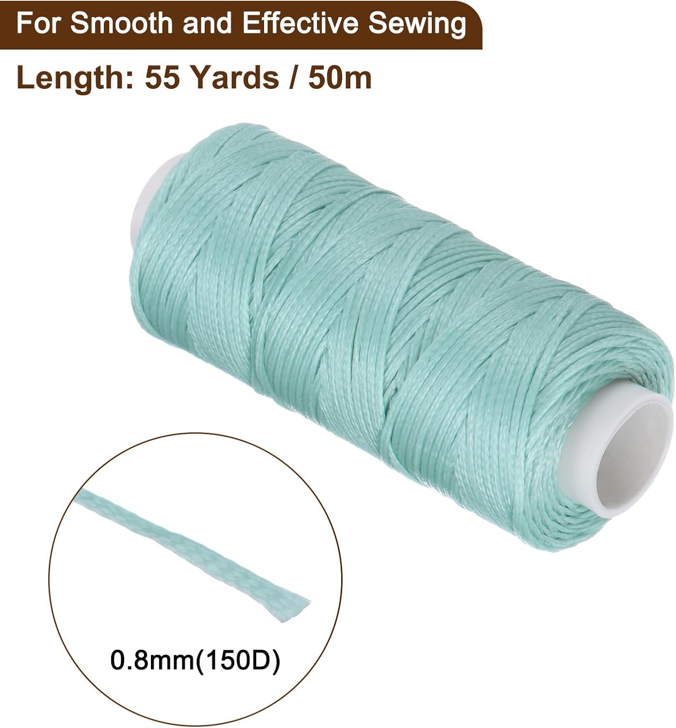 uxcell Leather Sewing Waxed Thread, 55 Yards / 50m 0.8mm 150D Flat Polyester All-Purpose Threads for Leather Crafts, Bookbinding, Mint Green