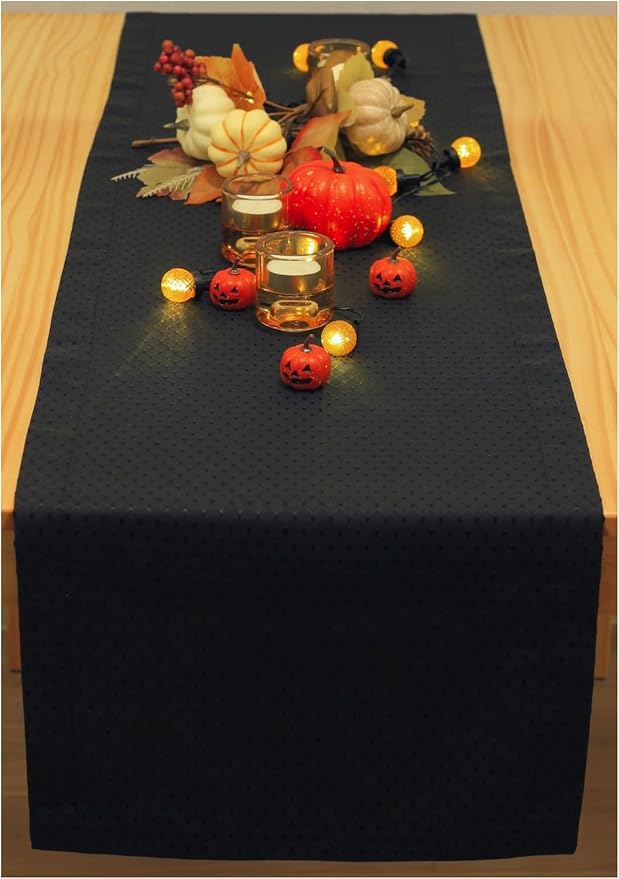Black Table Runner 90 inch, Waterproof Dresser Scarf, Outdoor Coffee Table Runner, Elegant Dining Table Runners for Fiesta, Dinner Parties, Events, Wedding, Decor Thanksgiving, Halloween, Christmas