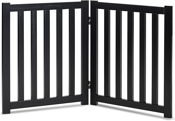 LZRS 2-Panel Wooden Free Standing Foldable Dog Gate Indoor – Solid Hardwood 24" High, Step-Over Safety Pet Gate for Doorways, Stairs & Small Spaces - Indoor Use, Black
