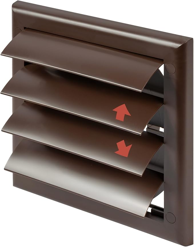 Plastic 4" Brown Dryer Vent Cover with Flange - Exhaust Ventilation Grille with Shutters - Louvered Air Vent for Bathroom, Kitchen, Garage various Ventilation Systems Ø3.9" / 7.5" x 7.5"