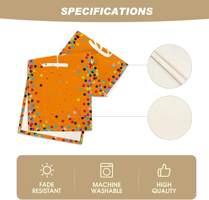 Artoid Mode Polka Dot Orange Happy Birthday Table Runner, Seasonal Fall Thanksgiving Kitchen Dining Table Decoration for Home Party Decor 13x72 Inch