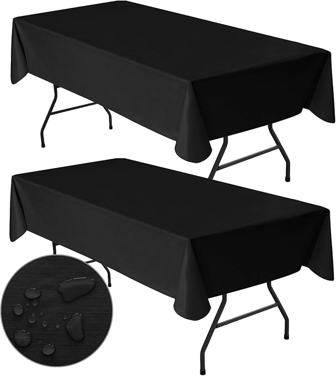 Nasitos 2 Pack Black Table Cloth Rectangle 54x108 Inch-Vinyl Plastic Tablecloth with 100% Waterproof Oil-Proof Wipeable, Plastic Table Cover for Parties, Dining Space, Kitchen, Picnic, Showrooms