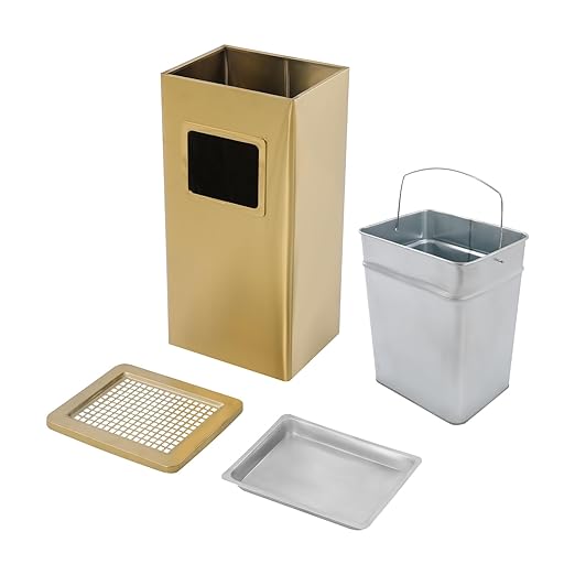 Trash Can with Lid Outdoor Indoor Stainless Steel Commercial Garbage Bin Waste Container with Inside Barrel for Patio Yard Garage, Gold