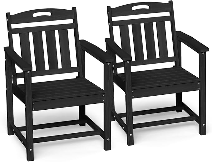 Ciokea HDPE Outdoor Patio Dining Chairs Set of 2, All-Weather Porch Chair with Wide Seat, Durable Outdoor Furniture for Backyard, Garden, Lawn & Poolside, Black
