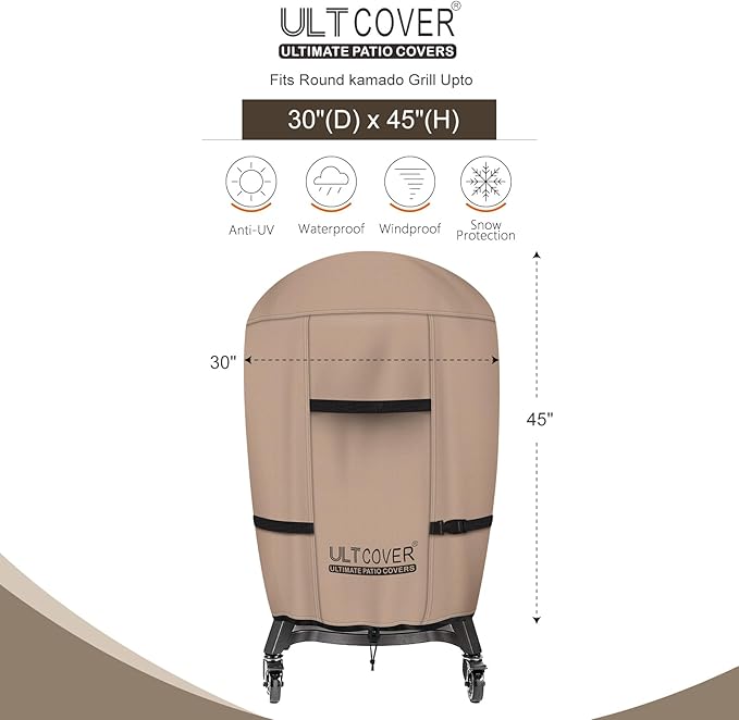 ULTCOVER Outdoor Waterproof Charcoal Kamado Joe Grill Cover for 18 inch Char-Griller Char-Broil and Other Round Smokers Size Up to 30” Dia x 45” H