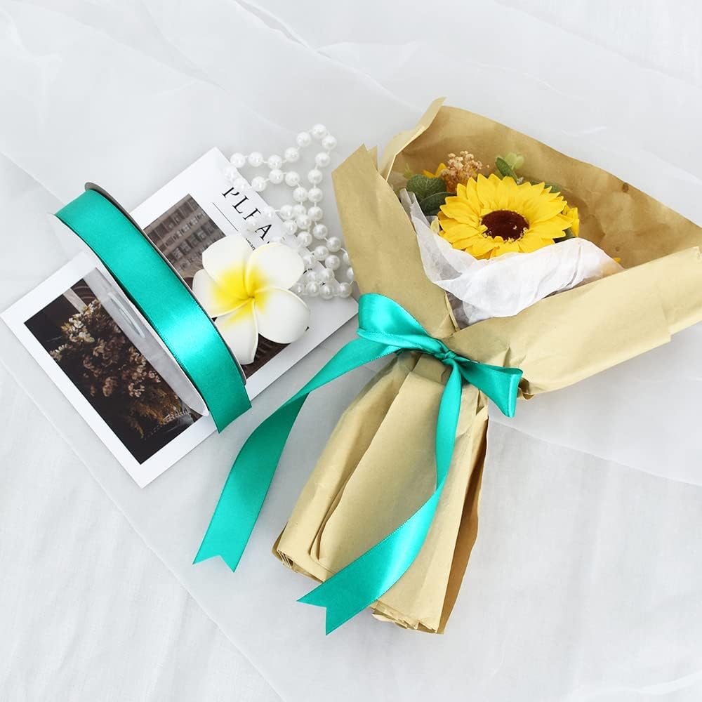 TONIFUL 1 Inch x 100yds Aqua Teal Blue Satin Ribbon, Thin Solid Color Satin Ribbon for Gift Wrapping, Crafts, Hair Bows Making, Wedding Party Decoration, Invitation Cards, Floral Bouquets