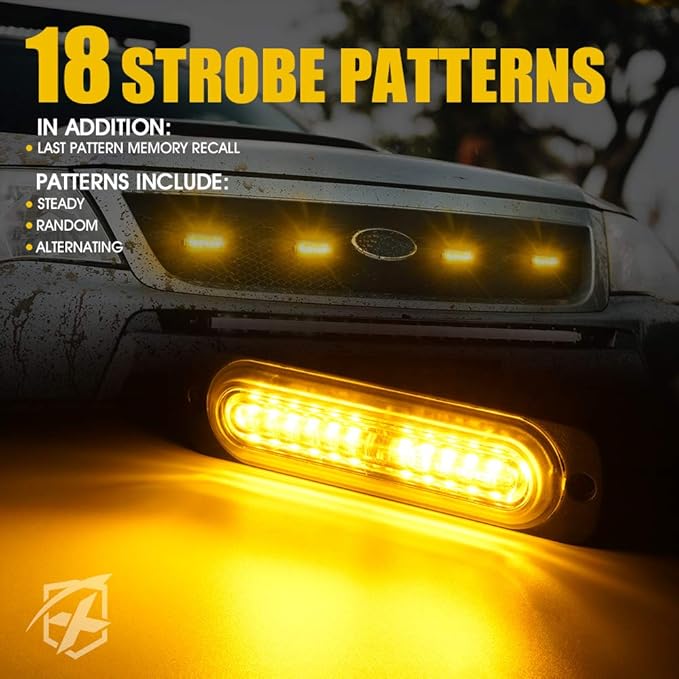 Xprite 10PCS LED Emergency Strobe Lights, Amber 12-LED Surface Mount Flashing Strobe Lights, Sync Feature Ultra Slim Grill Light for Off-Road Vehicles ATV SUV Trucks Cars