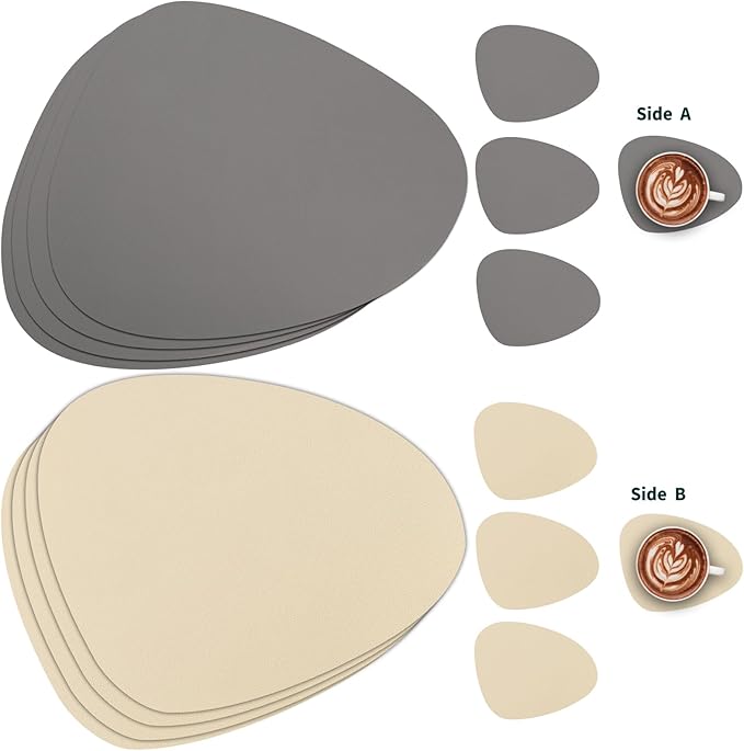 Myir JUN Placemats, Dual-Sided Placemats Waterproof Faux Leather Placemats Set of 6 Place Mats and Coasters Non-Slip Washable Table Mats for Dining Table (Gray Wheat, Set of 4)