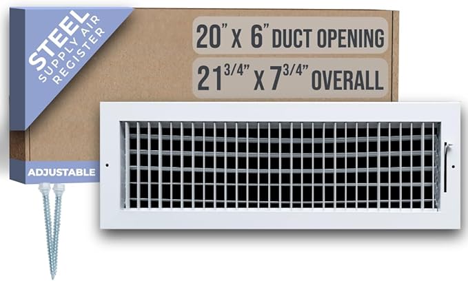 Fits 20x6 Duct Opening Steel Adjustable Air Supply Grille by Handua | Register Vent Cover Grill for Sidewall and Ceiling | White | Outer Dimensions: 21.75" X 7.75"