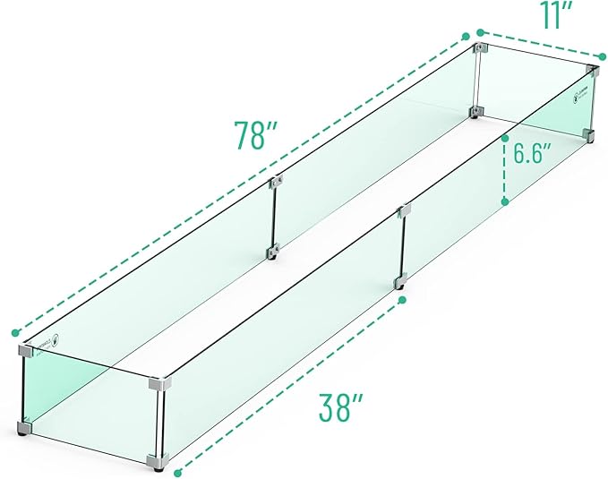 Skyflame Fire Pit Tempered Glass Wind Guard for Outdoor Linear Fire Pits, Thick/Clear Steady Feet Tree Gas Pit Guard / 78" x 11" Glass Shields for Propane, Outside Patio