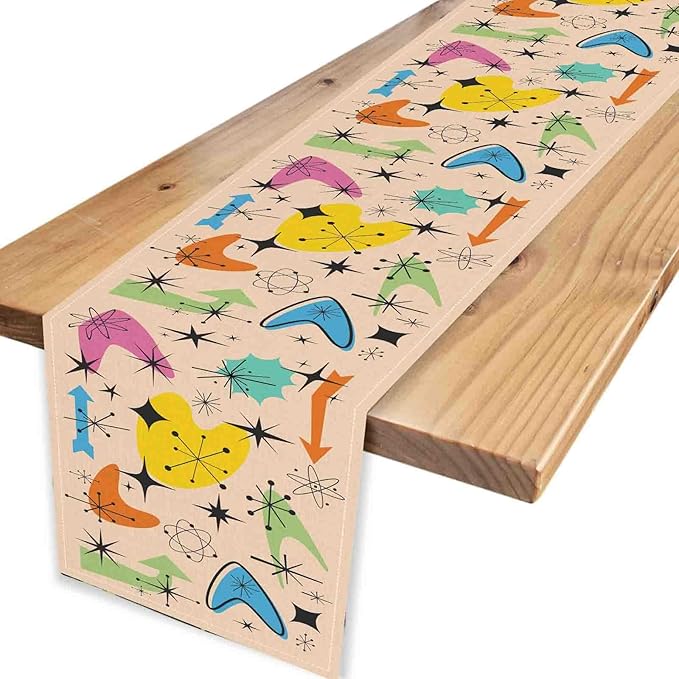 Mid Century Table Runner, Retro 1950s Atomic Minimalist Modern Abstract Geometric Colorful Coffee Table Center Decor for Home Kitchen Dining Patio Holiday Party Table Decorations, 13"x90" Inch