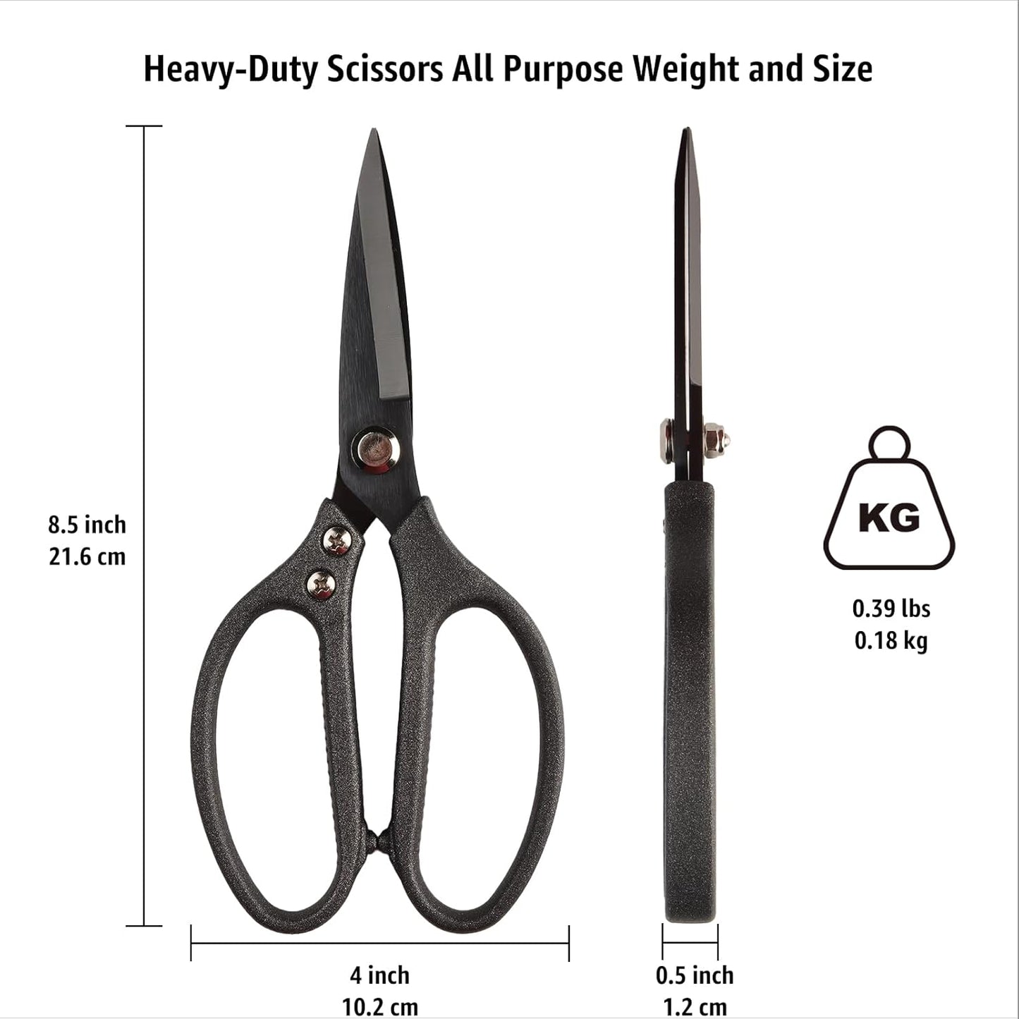 Heavy Duty All Purpose Scissors, Stainless Steel Blades, Frosted Gray Comfort Grip Handle, 8.5 Inch Professional Multipurpose Utility Sharp Shears for Kitchen, Garden, Office, Craft, Sewing