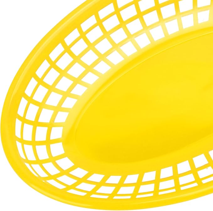80 Pcs 9 x 5.7 Inch Reusable Oval Fast Food Baskets, Sturdy Plastic Serving Baskets for Fast Food, Parties, Picnics, BBQs and Snacks, by KUKLIPJIM.(Yellow)