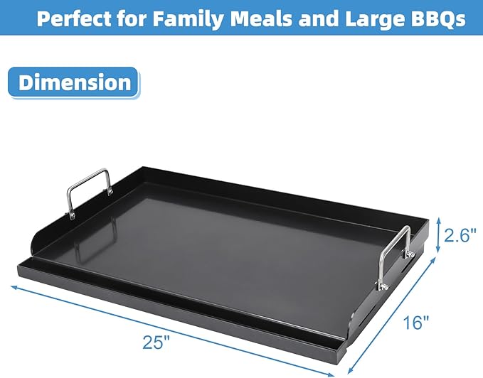 Universal Griddle Plate for Gas Grill – Premium Ceramic Coating Cooking Griddle for Gas Stove/Charcoal/Electric, 25x16 Inches, Flat Top Plate Insert for Outdoor Grill