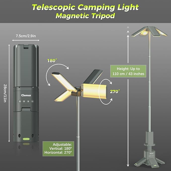 Telescopic Camping Lights with Remote Control,14000 mAh Rechargeable,6000LM Led Lanterns with Memory Function, Dimmable Magnetic Job Work Light,Tent Lamp,Portable Power Supply IPX5 (Space Gray)